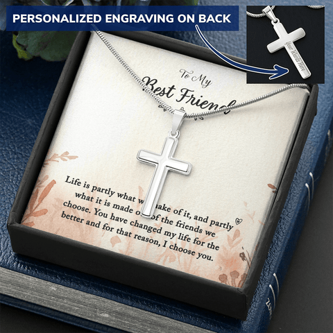 To my Best Friend-Life is partly (1) Personalize Cross Necklace