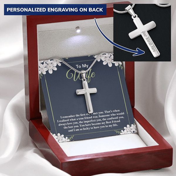 to my wife - i remember the first day i met you 2 Personalize Cross Necklace
