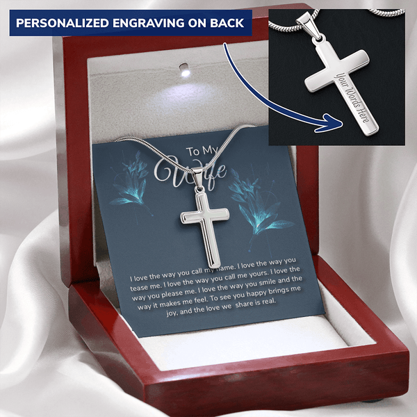 To my wife-I love the way Personalize Cross Necklace