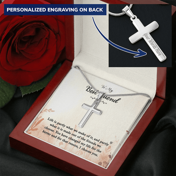 To my Best Friend-Life is partly (1) Personalize Cross Necklace