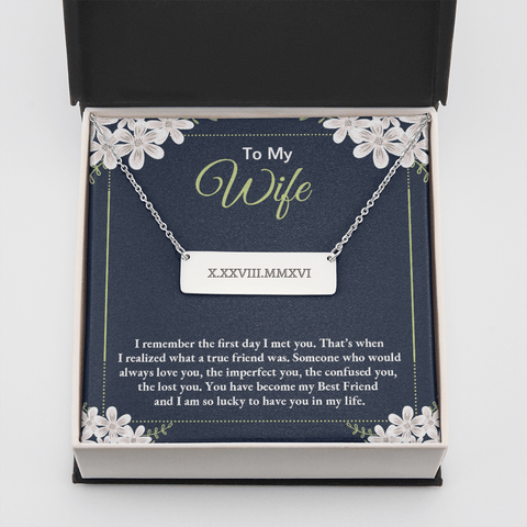 to my wife - i remember the first day i met you 2 Horizontal bar pendent - Roman Numbers