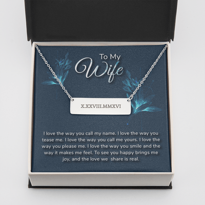 To my wife-I love the way Horizontal bar pendent - Roman Numbers