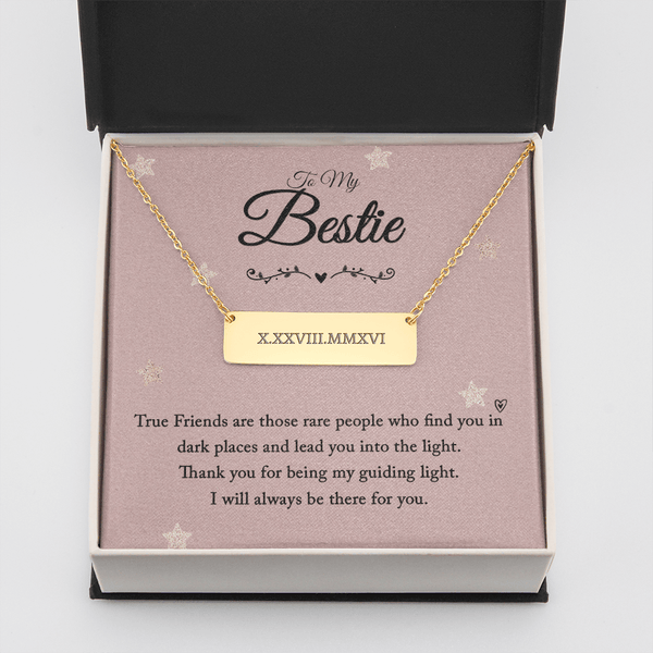 To my bestie-True Friends are those Horizontal bar pendent - Roman Numbers