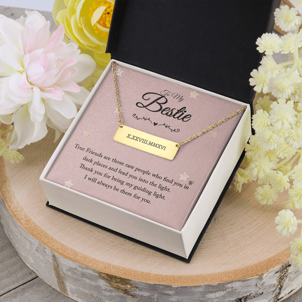 To my bestie-True Friends are those Horizontal bar pendent - Roman Numbers
