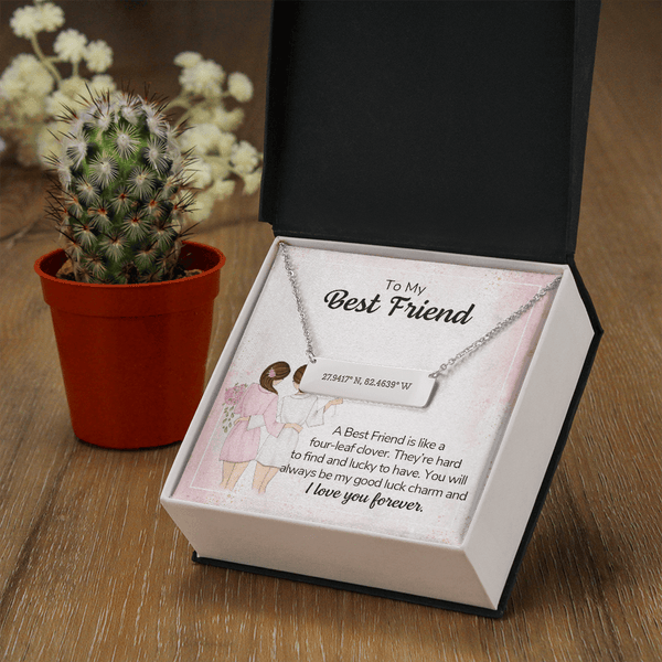 To my best friend - a best friend is like a four-leaf clover Coordinate Horizontal Bar Pendent