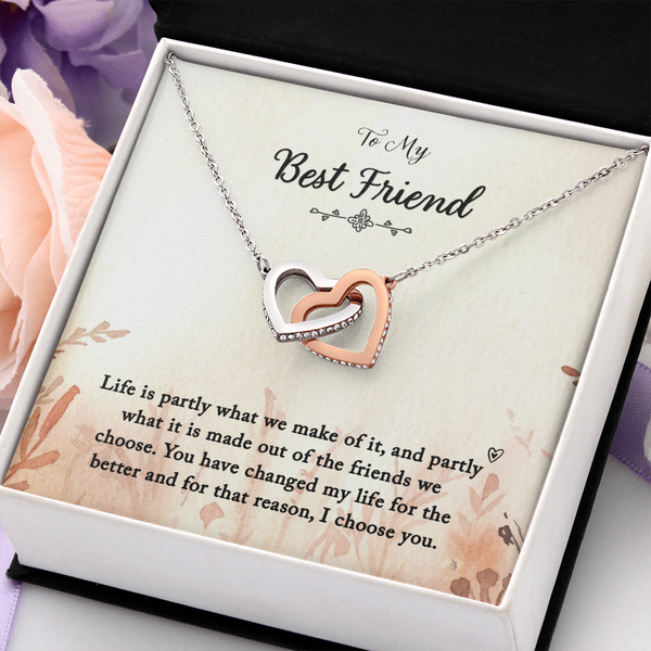 To my Best Friend-Life is partly (1) Interlocking heart Necklace