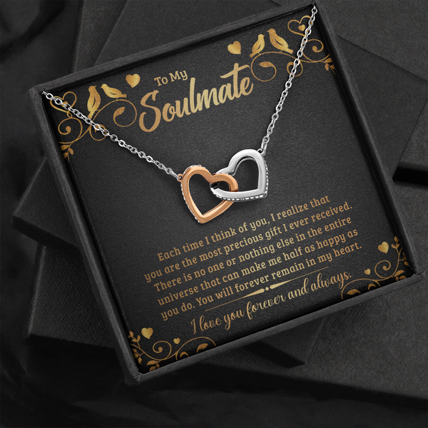 To My Soulmate - Each time I think of you Interlocking heart Necklace
