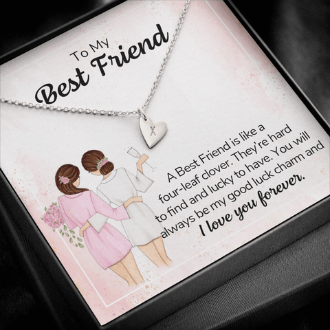 To my best friend - a best friend is like a four-leaf clover Silver Necklace 1heart