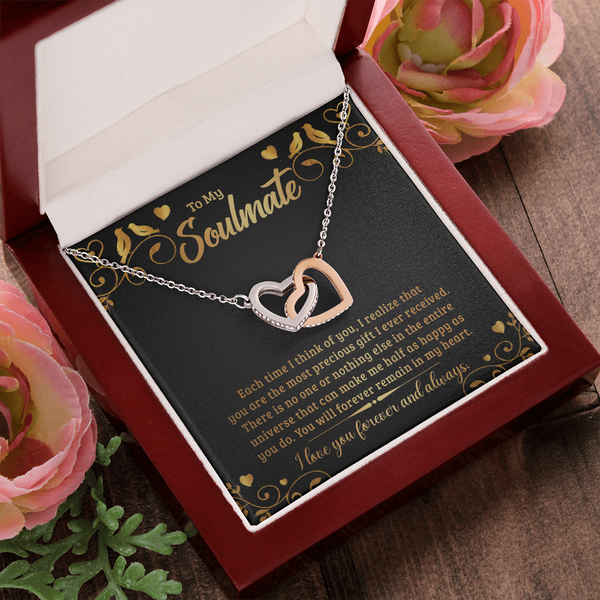 To My Soulmate - Each time I think of you Interlocking heart Necklace