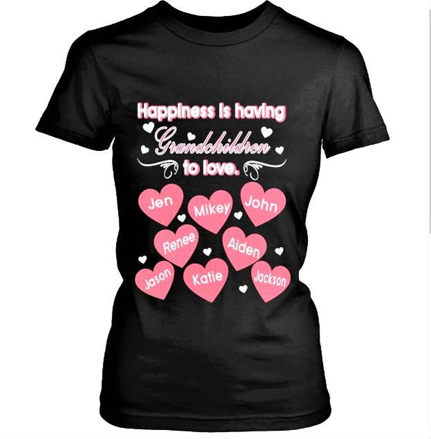 "Happiness is Having Grandchildren to love", Customized Your Grandkids Names.