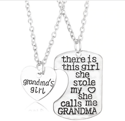 Grandma And GrandDaughter Heart Necklace