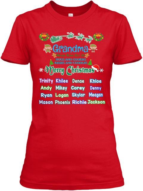 Grandma - Merry Christmas New Edition Kids Names Upto 40 (Most Grandmas Buy 2 Or More)Special Edition Red And Green