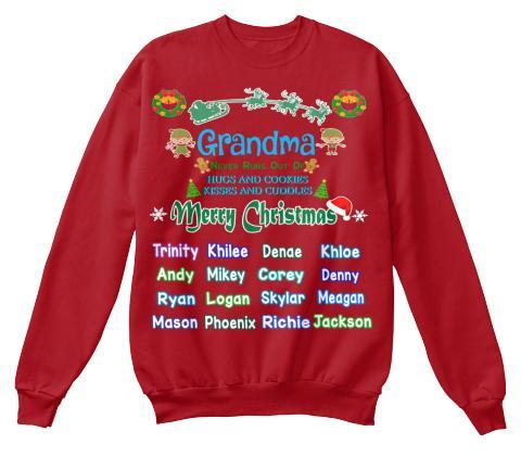 Grandma - Merry Christmas New Edition Kids Names Upto 40 (Most Grandmas Buy 2 Or More)Special Edition Red And Green
