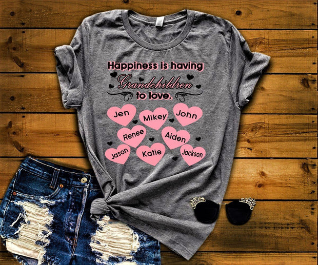 "Happiness is Having Grandchildren to love", Customized Your Grandkids Names.