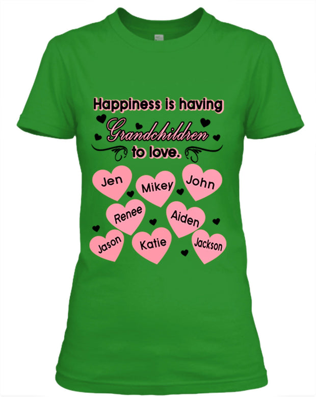 "Happiness is Having Grandchildren to love", Customized Your Grandkids Names.