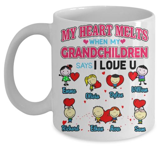 Mug - "Coffee With Grandkids" Custom Grandkids Names Love Mug For Grandma Valentines Special