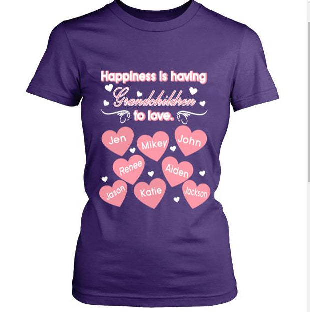 "Happiness is Having Grandchildren to love", Customized Your Grandkids Names.