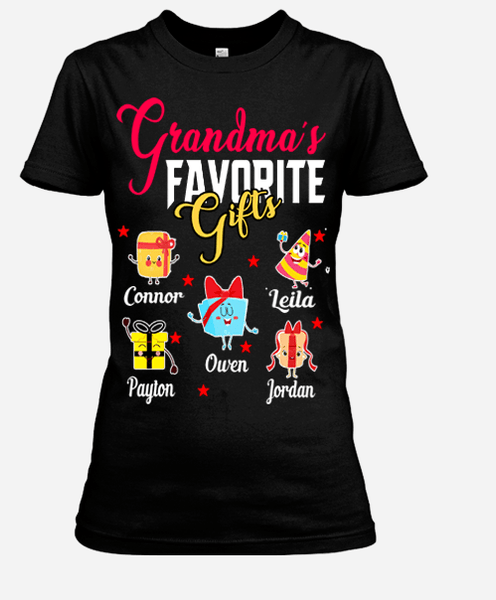 "Grandma's Favorite Gifts.."-Customized Your kids/Grandkids Name On Your T-shirt.